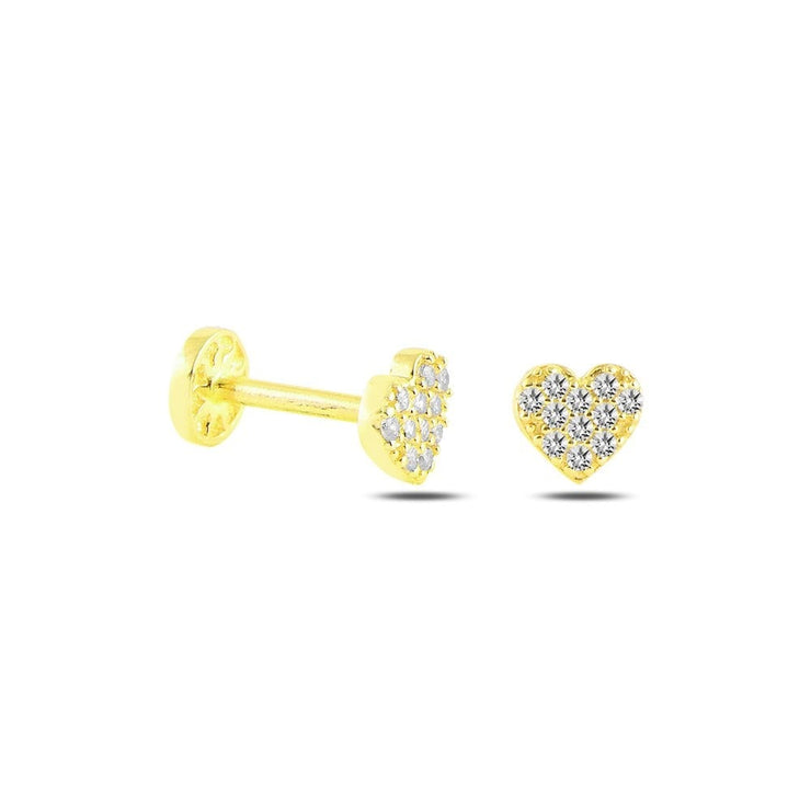 14k Gold Stone Heart Tragus Piercing