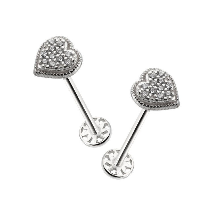 14k Gold Stone Heart Pattern Tragus Piercing with Engraving Detail