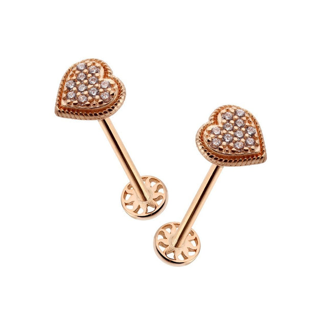 14k Gold Stone Heart Pattern Tragus Piercing with Engraving Detail