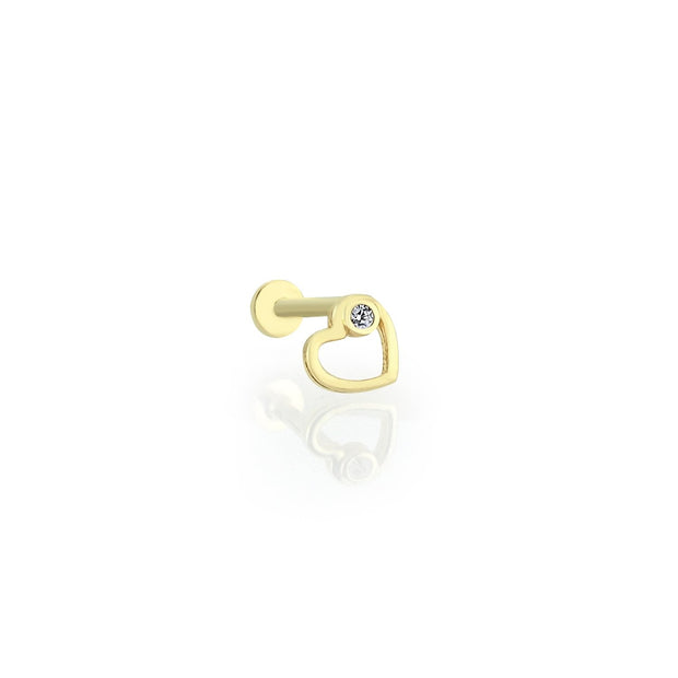 14k Gold Solitaire Detailed Heart Tragus Piercing