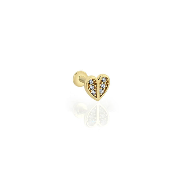 14k Gold Six Stone Heart Tragus Piercing