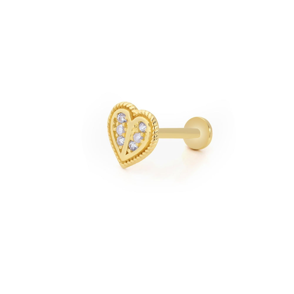 14k Gold Processing Detail Minimal Stone Heart Tragus Piercing