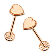 14k Gold Minimal Heart Pattern Tragus Piercing with Engraving Detail