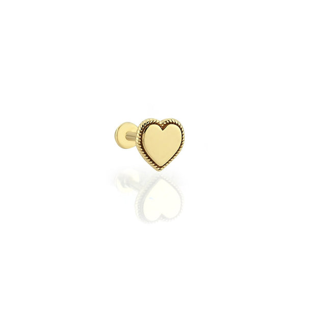 14k Gold Minimal Heart Pattern Tragus Piercing with Engraving Detail