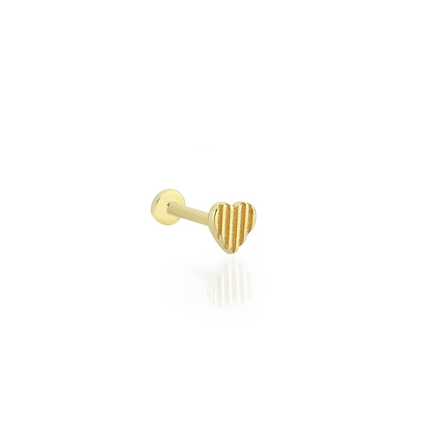 14k Gold Line Pattern Heart Tragus Piercing