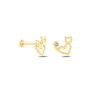 14k Gold Cat Love Solitaire Model Tragus Piercing