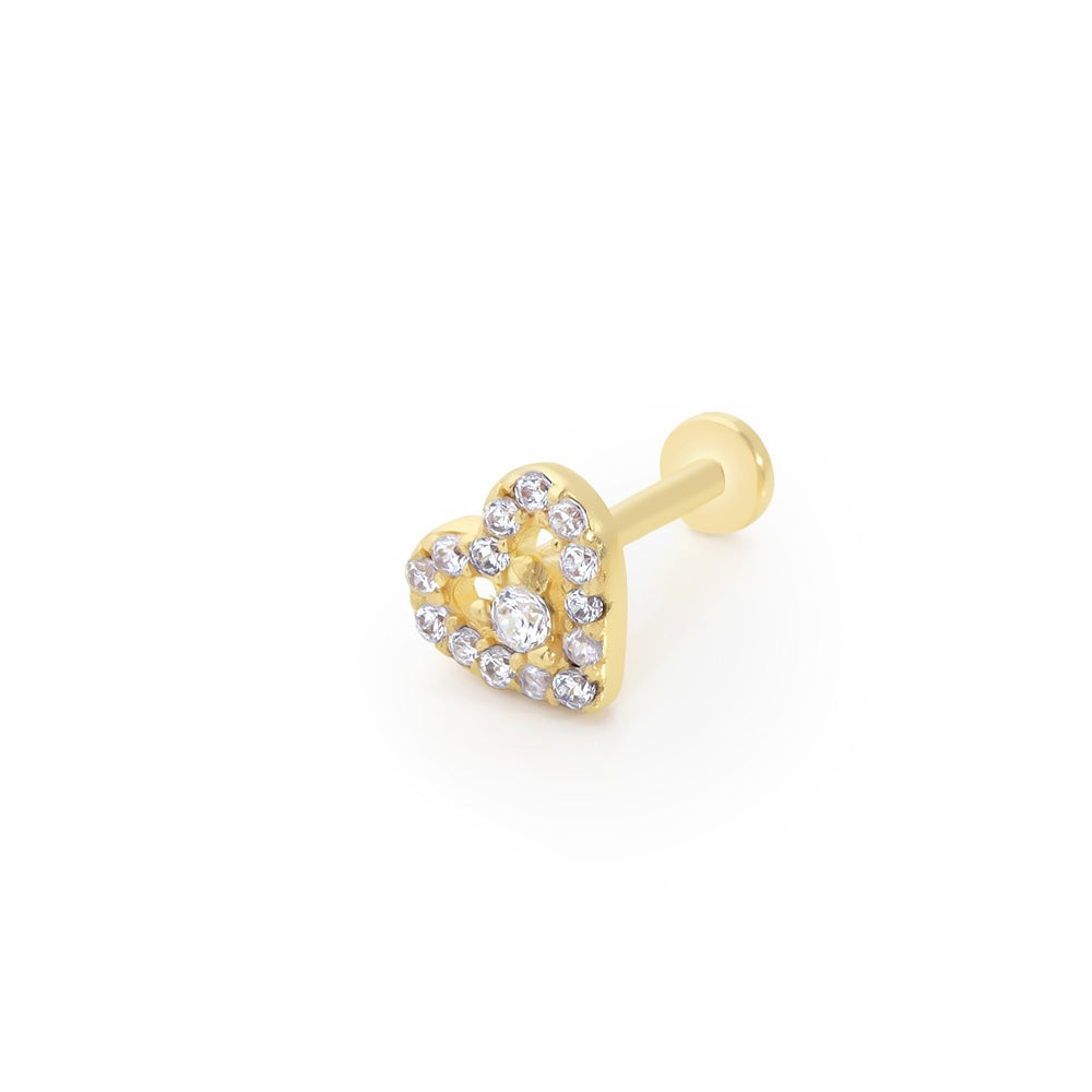 14k Gold Stone Heart Pattern Tragus Piercing