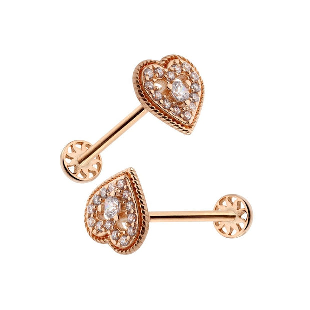 14k Gold Stone Heart Tragus Piercing with Engraving Detail