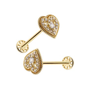 14k Gold Stone Heart Tragus Piercing with Engraving Detail