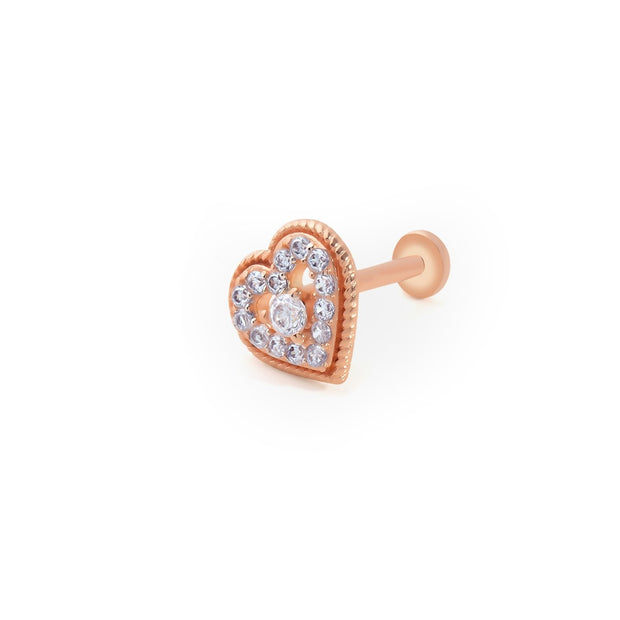 14k Gold Stone Heart Tragus Piercing with Engraving Detail