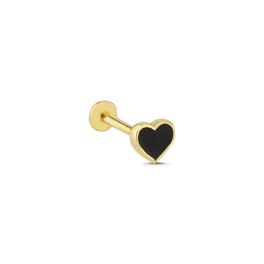 14k Gold Black Enamel Heart Pattern Tragus Piercing