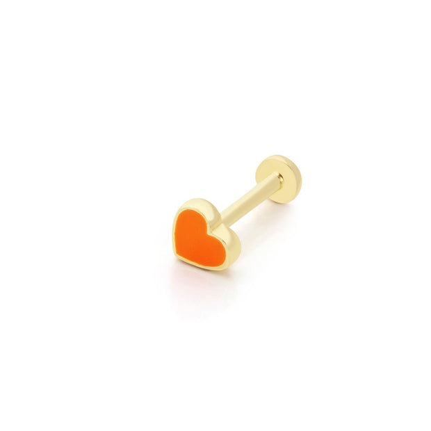 14k Gold Orange Enamel Heart Pattern Tragus Piercing