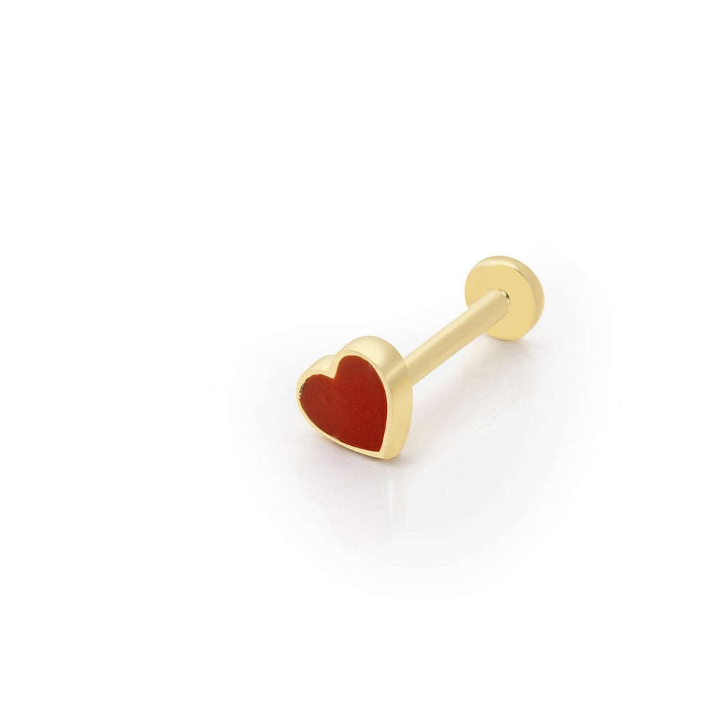 14k Gold Red Enamel Heart Pattern Tragus Piercing