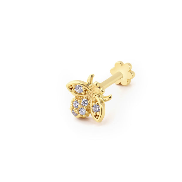 14k Gold Bee Pattern Stone Tragus Piercing