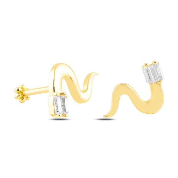 14k Gold Snake Pattern Baguette Stone Tragus Piercing