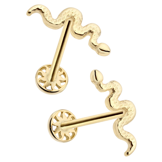 14k Gold Snake Pattern Tragus Piercing