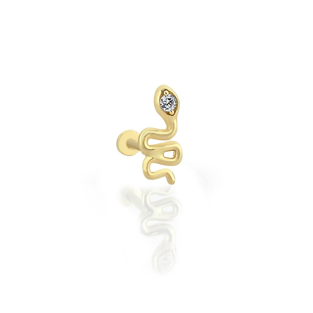 14k Gold Snake Pattern Stone Tragus Piercing