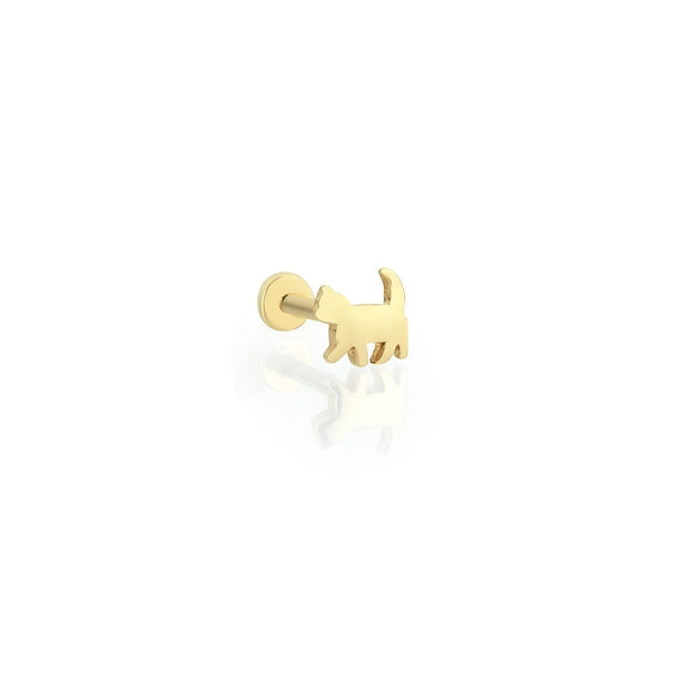 14k Gold Walking Cat Figure Tragus Piercing