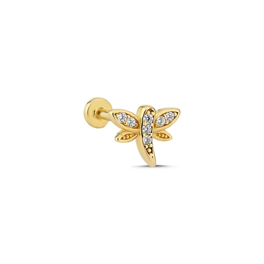 14k Gold Stone Dragonfly Tragus Piercing