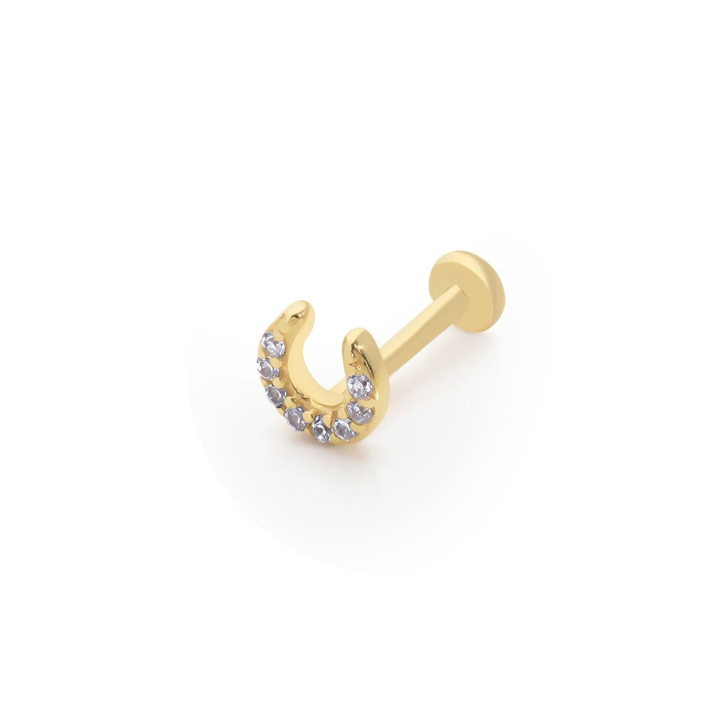 14k Gold Stoned Horseshoe Model Tragus Piercing