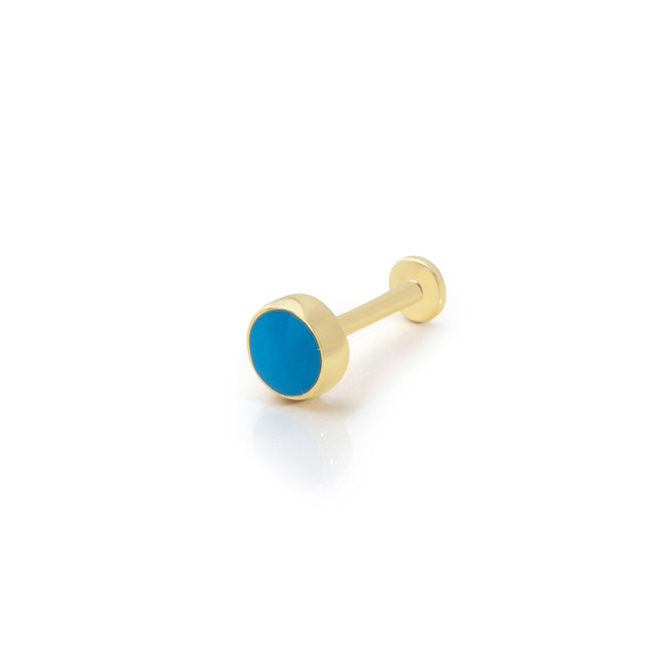 14k Gold Round Model Blue Enamel Tragus Piercing