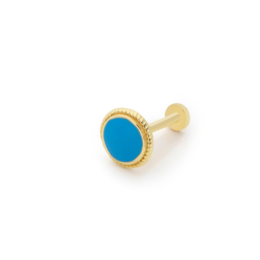 14k Gold Round Blue Enameled Tragus Piercing