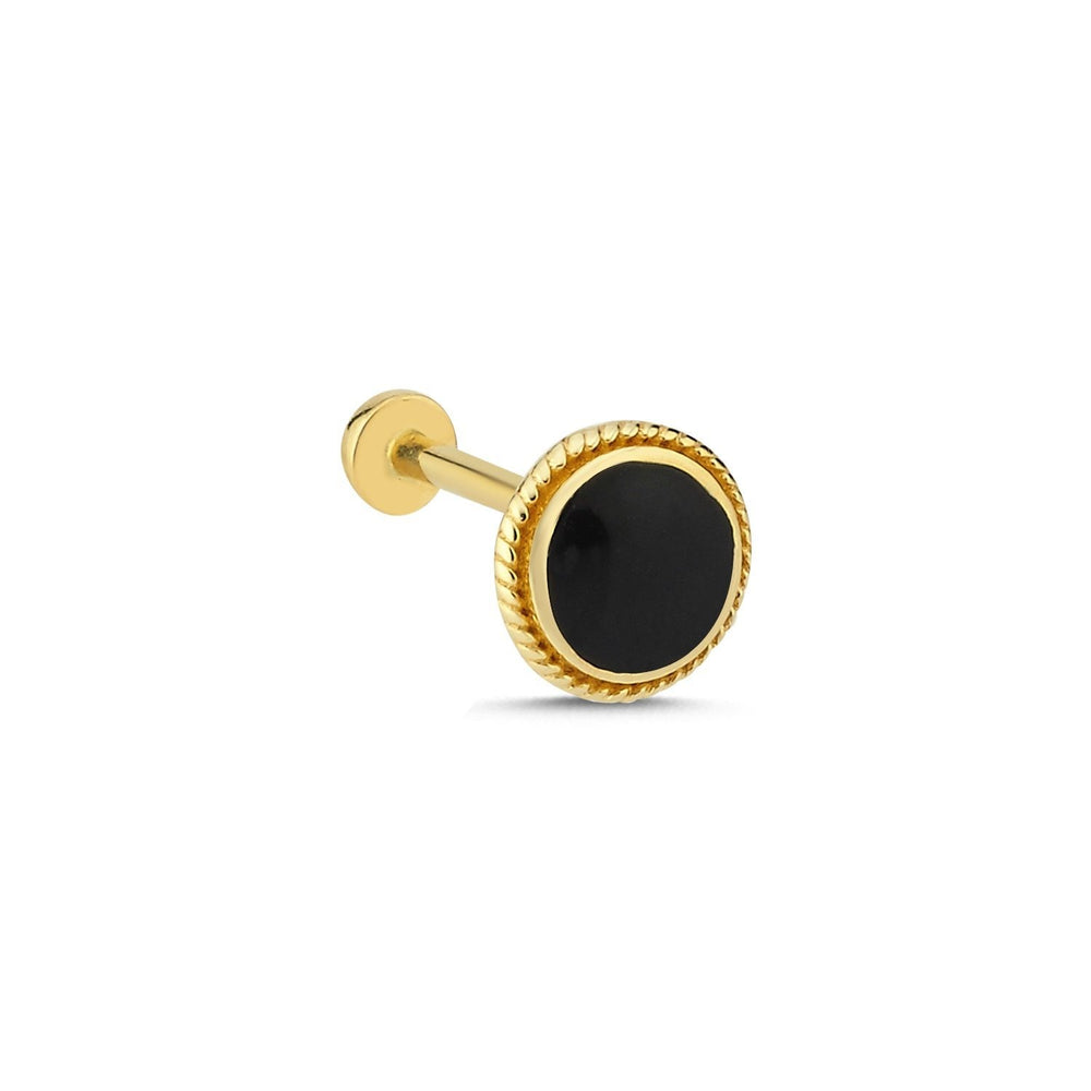 14k Gold Round Black Enameled Tragus Piercing