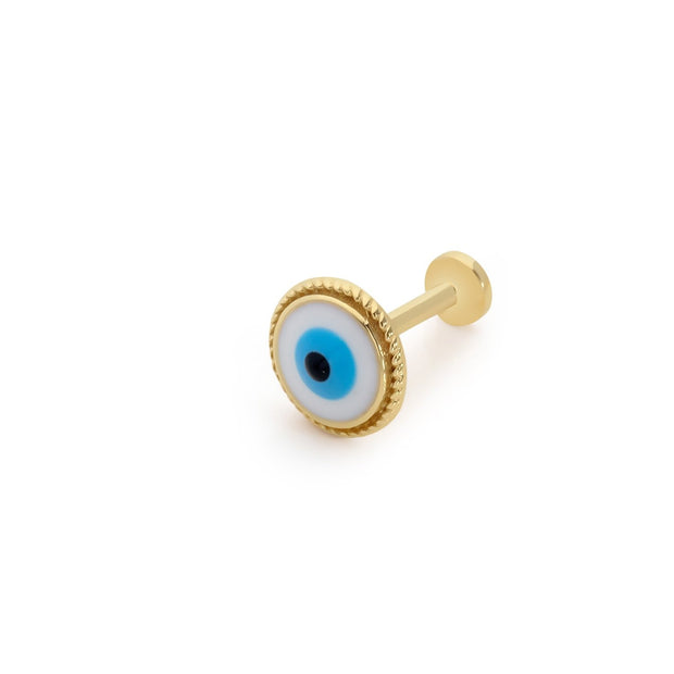 14k Gold Round Pattern Processing Detail Evil Eye Tragus Piercing