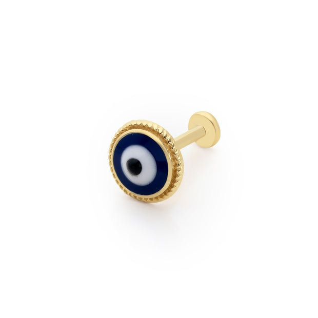 14k Gold Round Pattern Processing Detail Evil Eye Tragus Piercing