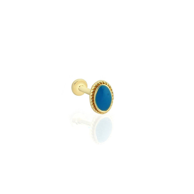 14k Gold Blue Enamel Tragus Piercing with Oval Shape Processing Detail