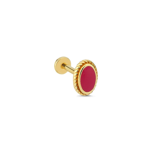 14k Gold Red Enamel Tragus Piercing with Oval Shape Processing Detail