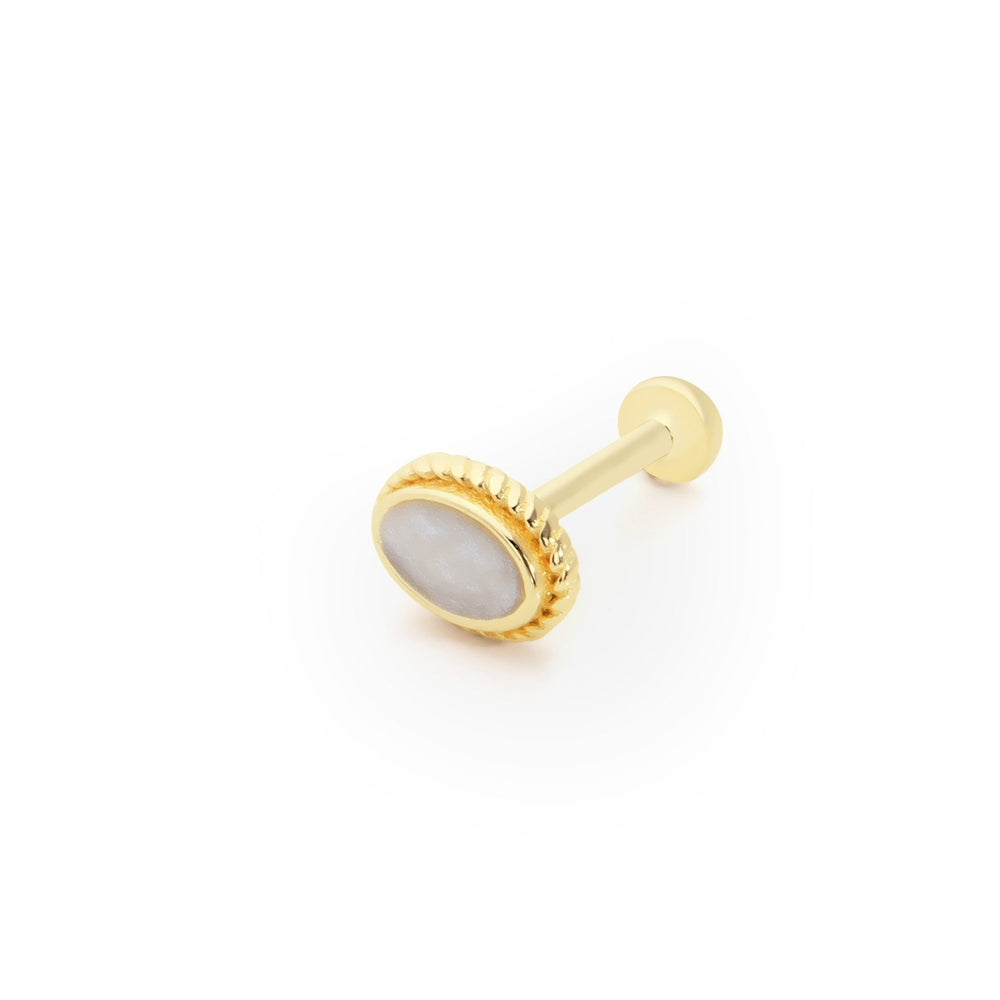 14k Gold White Enamel Tragus Piercing with Oval Shape Processing Detail