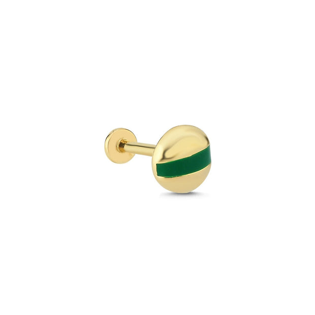 14k Gold Round Tragus Piercing with Green Stripes