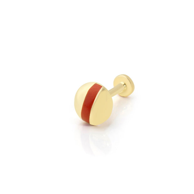 14k Gold Round Tragus Piercing with Red Stripes