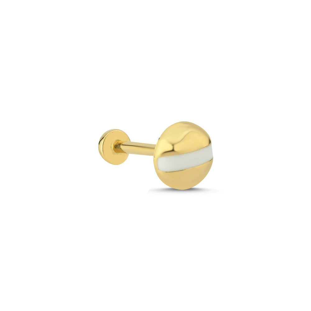 14k Gold Round Tragus Piercing with White Stripes