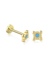 14k Gold Mini Top Model Blue Enamel Tragus Piercing