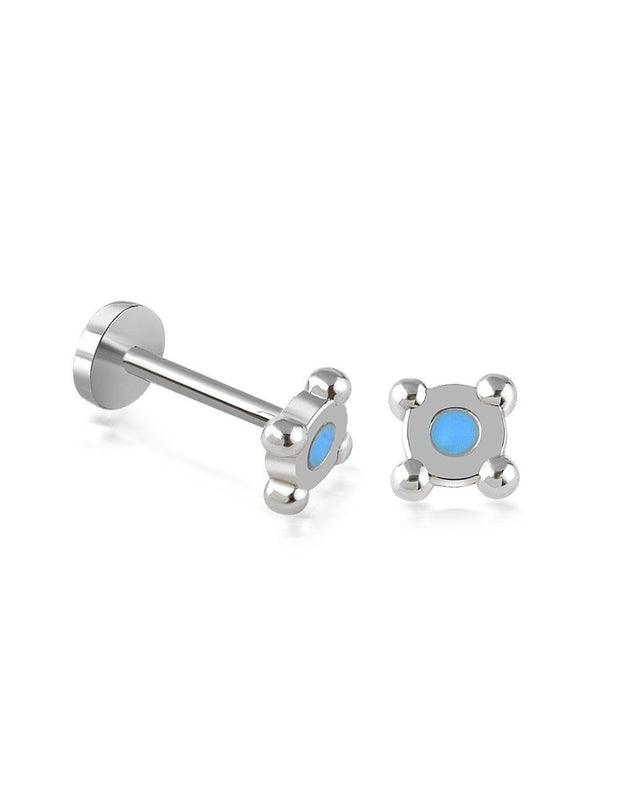 14k Gold Mini Top Model Blue Enamel Tragus Piercing