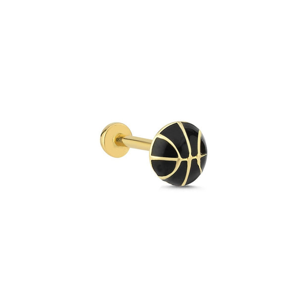 14k Gold Basketball Model Black Enamel Tragus Piercing