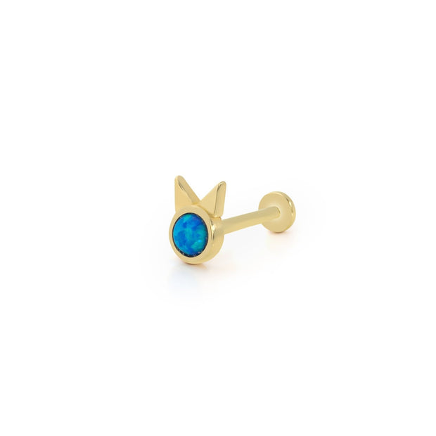 14k Gold Rabbit Model Blue Opal Tragus Piercing