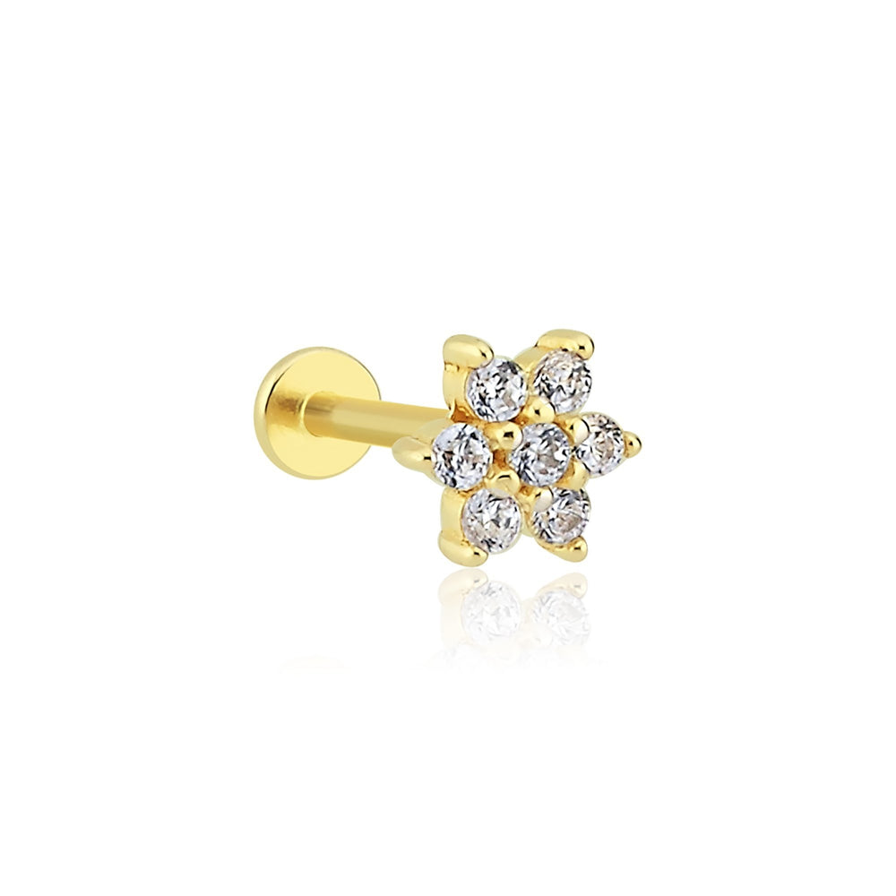 14k Gold White Stone Flower Model Tragus Piercing