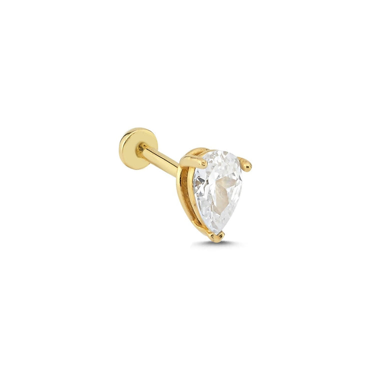 14k Gold Drop Stone Tragus Piercing