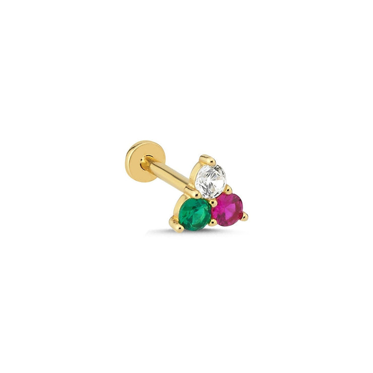 14k Gold Three Color Stone Tragus Piercing