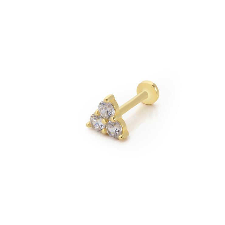 14k Gold Triple Stone Tragus Piercing