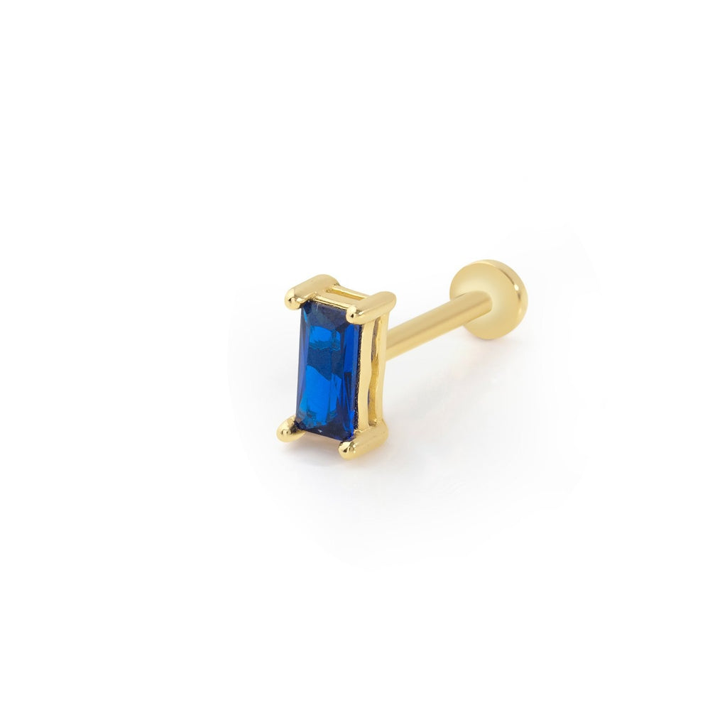 14k Gold Baguette Blue Stone Tragus Piercing