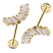 14k Gold Rowed Baguette Stone Model Tragus Piercing