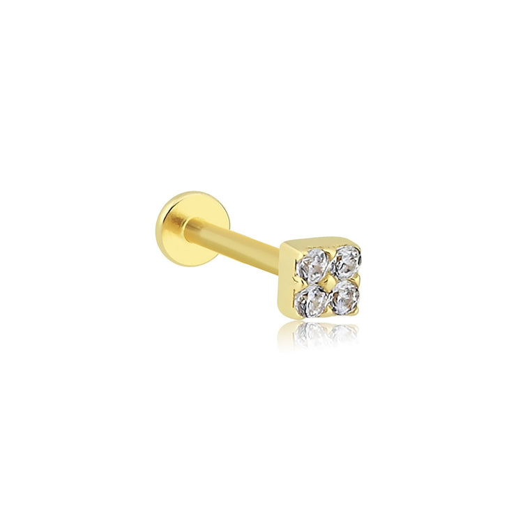 14k Gold Square Model Four Stone Tragus Piercing