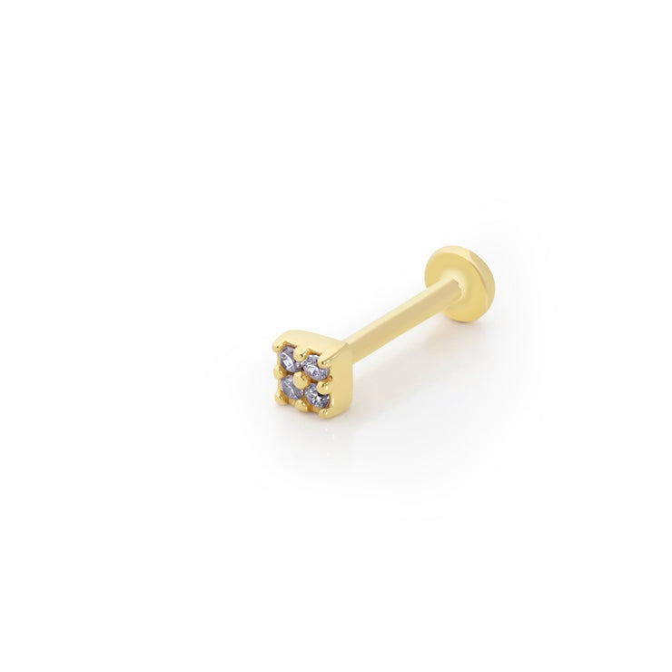 14k Gold Square Model Four Stone Tragus Piercing