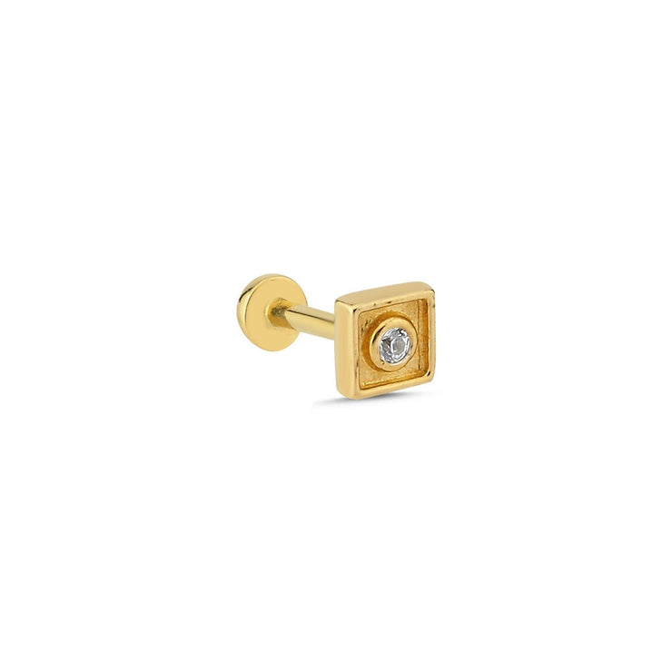 14k Gold Square Model Solitaire Tragus Piercing