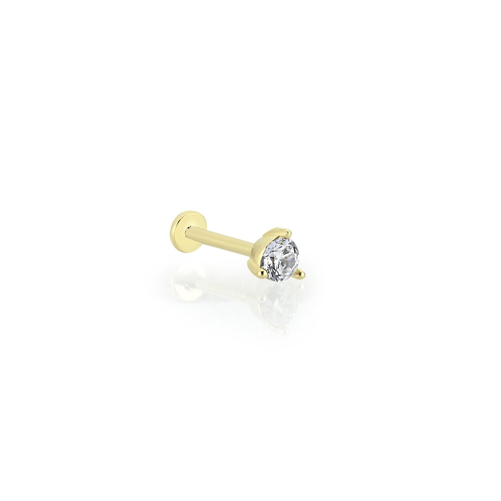 14k Gold Three Prong Solitaire Small Tragus Piercing