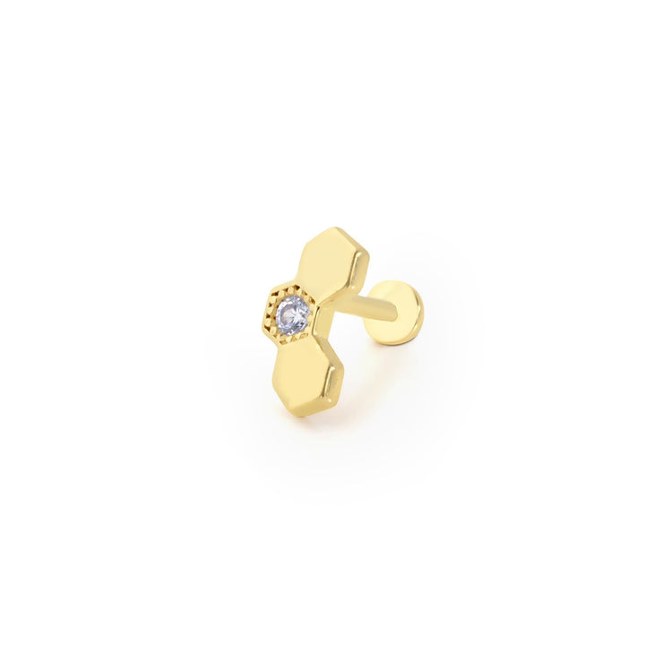 14k Gold Triple Hexagon Solitaire Detail Tragus Piercing